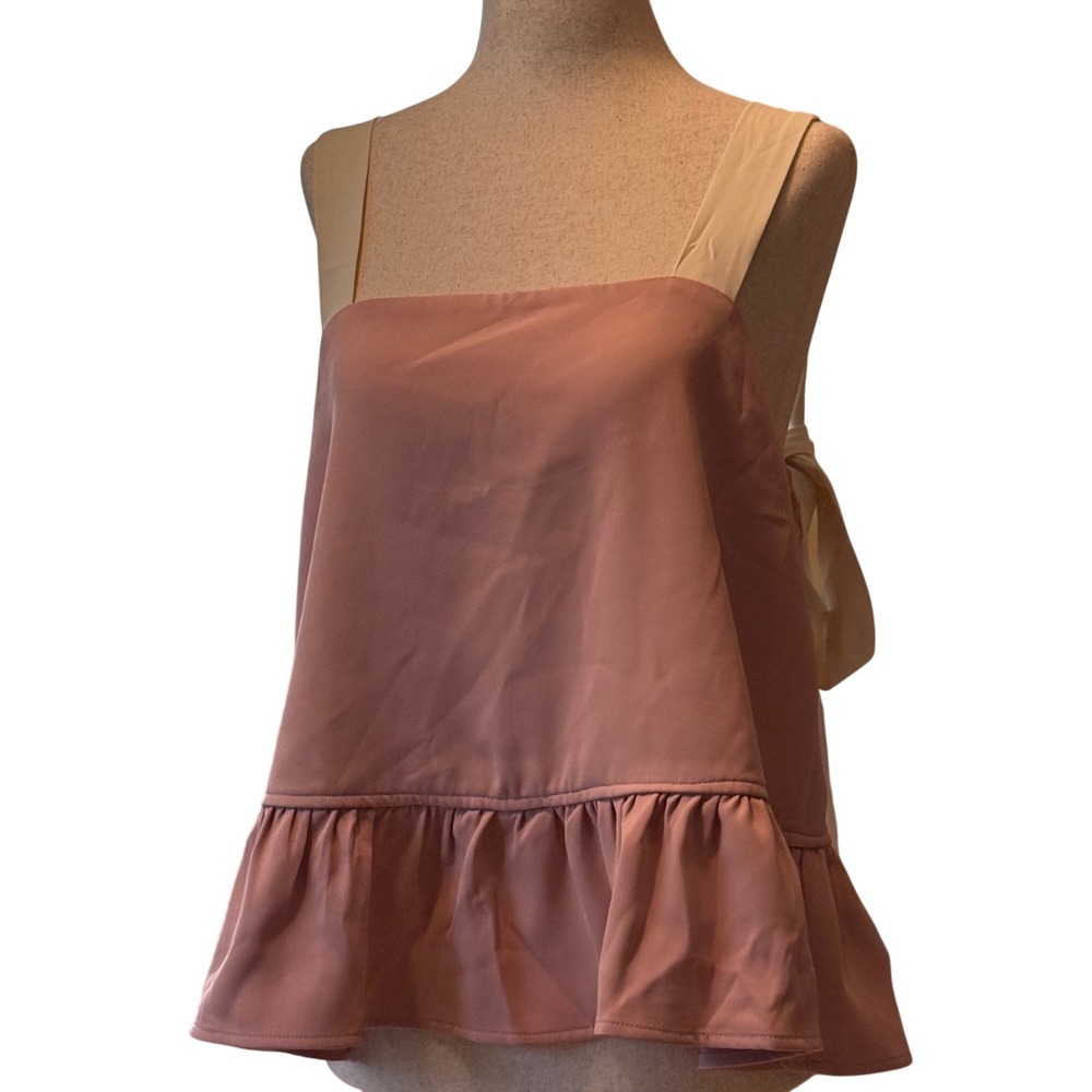 Large Mulla Women Dusty Rose Peplum Cami Top Tie Back Bow Straps NEW